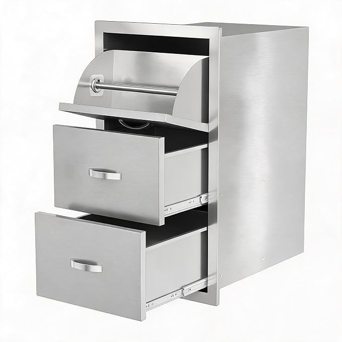 Garvee Outdoor Kitchen Drawers 17"Wx21"Dx30"H, Flush Mount Access BBQ Drawers with full Stainless Steel,Weatherproof & Rust-Resistant,for Outdoor Kitchen Island, Patio Grilling Tools & Spices | Stainless Steel - Weatherproof Rust-Resistant Drawers for ...