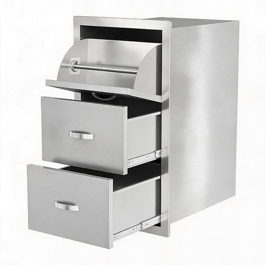 Garvee Outdoor Kitchen Drawers 17"Wx21"Dx30"H, Flush Mount Access BBQ Drawers with full Stainless Steel,Weatherproof & Rust-Resistant,for Outdoor Kitchen Island, Patio Grilling Tools & Spices | Stainless Steel - Weatherproof Rust-Resistant Drawers for ...