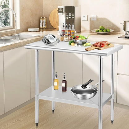 STABLEINK Stainless Steel Table with Undershelf 48x30 Inches 4ft for Prep | NSF Certified Heavy Duty Metal Work Table Workbench for Commercial Kitchen Restaurant Hotel Laundry Garage Chef Homemaker