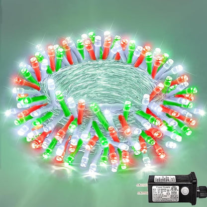 40FT 120 LED Outdoor String Lights, Red White and Green Christmas Lights | Waterproof 8 Modes Plug in Clear Wire Twinkle Fairy Lights for Indoor Bedroom Patio Yard Xmas Party Holiday Decorations