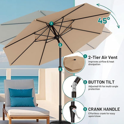 AreShark 10ft 2 Tiers Patio Umbrella - Outdoor Umbrella Waterproof UV Protection, Market Table Umbrella w/Push Button Tilt&Crank for Pool, Porch, Garden(Beige)