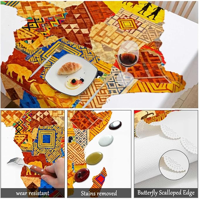 Swono Africa Map Tablecloths Vintage Africa Map with Countries Kitchen Dinning Table Cloth Tabletop Decoration, Polyester Table Cover for Indoor Outdoor 50x72 Inch Tablecloth