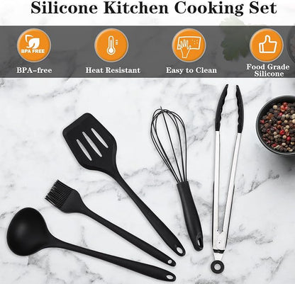 Wesqunie Camping Cooking Utensils Set, Cookware Set for Outdoor Hiking BBQ | Stainless Steel & Silicone Mess Kit, Durable Outdoor Kitchen Gear for Hiking, RV, Picnic Grill & Travel Camping Meal Prep