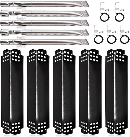 Hiorucet Grill Replacement Parts for Nexgrill 5 Burner 720-0888, 720-0888N, Nexgrill 720-0830H, 720-0864 Models, 5-Pack Porcelain Steel Heat Shields, Burner Tubes and Grill Igniters for Members Mark.