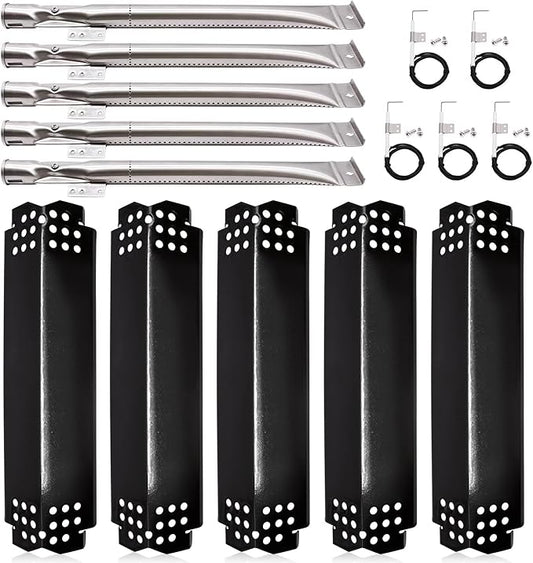 Hiorucet Grill Replacement Parts for Nexgrill 5 Burner 720-0888, 720-0888N, Nexgrill 720-0830H, 720-0864 Models, 5-Pack Porcelain Steel Heat Shields, Burner Tubes and Grill Igniters for Members Mark.