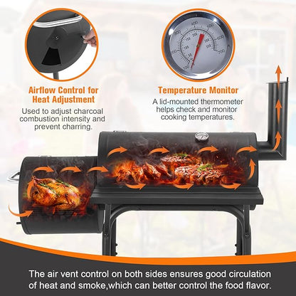 Generic Spacious Cooking Area BBQ Cooker 192 Sq. In. Cooking Space Spacious Barrel Charcoal BBQ Grill for Balcony Picnics Party & Camping