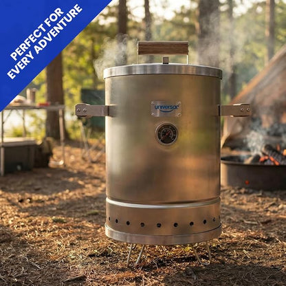 Universal Portable Charcoal Smoker (6 lb) Capacity, Stainless Steel Barrel Smoker Grill Combo, Vertical BBQ Smoker with Thermometer & Airflow Control, for Camping, Backyard, Tailgating