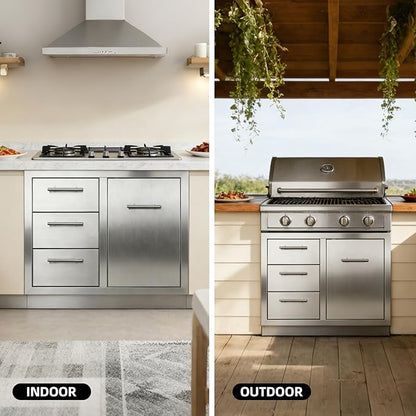 Outdoor Kitchen Drawers Combo Stainless Steel Flush Mount Outdoor Kitchen Cabinets Triple Drawer and Trash Drawer Combo for Outdoor Kitchens & BBQ Islands 28.6" W x 22.6" H x 21.5" D