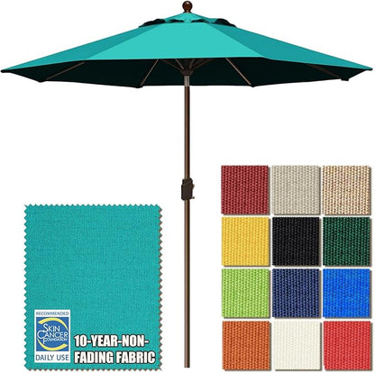 EliteShade USA 10-Year-Non-Fading 9Ft Market Patio Umbrella, UPF 50+ UV Protection Performance Sun Umbrella, Heavy Duty Commercial Grade Outdoor Table Umbrella with Crank & Tilt, Windproof Vented Top for Garden, Pool, Deck and Outdoor Playsets, Teal