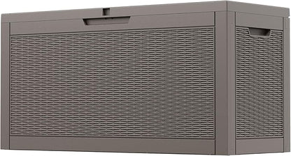 72 Gallon Outdoor Storage Box, Resin Deck Boxes Outdoor Waterproof For Patio Furniture, Garden Tools, Pool Supplies, Lockable And UV Resistant (Rattan Gray)