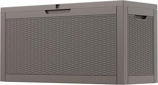 72 Gallon Outdoor Storage Box, Resin Deck Boxes Outdoor Waterproof For Patio Furniture, Garden Tools, Pool Supplies, Lockable And UV Resistant (Rattan Gray)