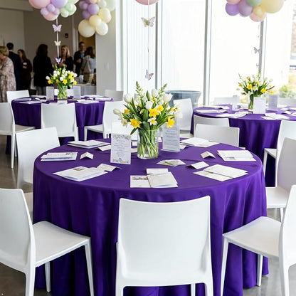 8 Pack Purple Round Tablecloth 120 Inch | For 4Ft-7Ft Round Table, Wrinkle Resistant Table Cloth, Washable Polyester Fabric, For Wedding Party Banquet Buffet Camping