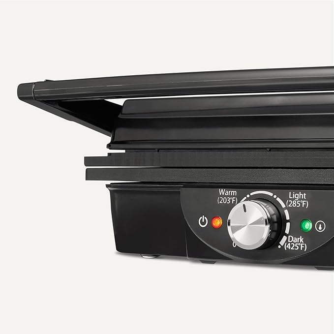 Amazon Basics Panini Press & Electric Indoor Grill with Adjustable Temperature Settings, Non-Stick Ceramic Plates, Black