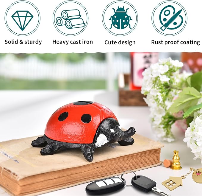 Sungmor Cast Iron Ladybug Key Hider, Garden Statue–Antique Red | Heavy Duty Small Animal Figurine for Porch Patio Shelf Indoor Outdoor Home Ornament