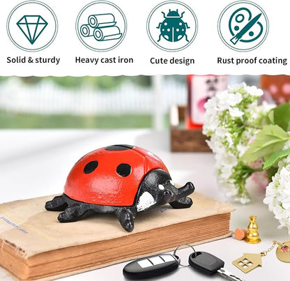 Sungmor Cast Iron Ladybug Key Hider, Garden Statue–Antique Red | Heavy Duty Small Animal Figurine for Porch Patio Shelf Indoor Outdoor Home Ornament