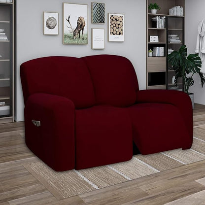 PureFit Super Stretch Loveseat Recliner Sofa Couch Cover with Pocket | 2 Seats Non Slip Soft Sofa Slipcover, Washable Reclining Furniture Protector for Kids, Pets (Recliner Loveseat, Wine)
