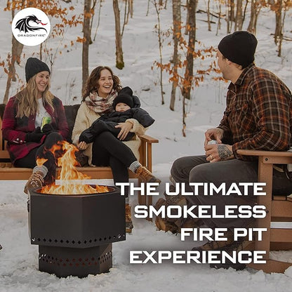 Dragonfire Portable Smokeless Firepit, Accessories Included: Base Stand and Carrying Case. Wood Pellet/Log Burning Outdoor Fire Pit. Black Finish, 22 Inch Size, with Nesting Base for Compact Storage.