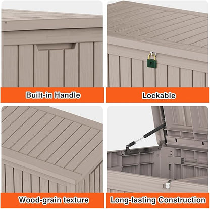 180 Gallon Outdoor Storage Box Patio Deck Box Waterproof, Resin Lockable Outside Large Storage Bin for Pool Cushion Furniture, Garden Tools UV-Resistant, Grey