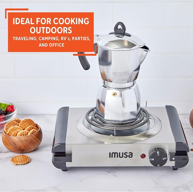 IMUSA USA GAU-80311 Electric Single Burner 1000-Watts, Stainless Steel, Silver (Pack of 3)