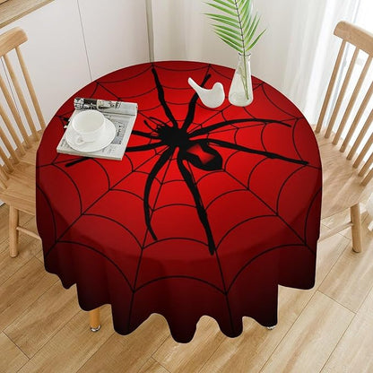 Spider Web Tablecloth, Big Spider Black Spiderweb Gothic Water Resistant Wipeable Table Cover for Picnic Party Holiday Kitchen Dinner Table 60"