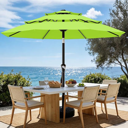 AreShark 9ft 3-Tier Patio Umbrellas, Outdoor Umbrella with 8 Sturdy Ribs UV Protection Windproof, Market Table Umbrella w/Push Button Tilt & Crank for Pool, Porch, Deck, Garden(Apple Green)
