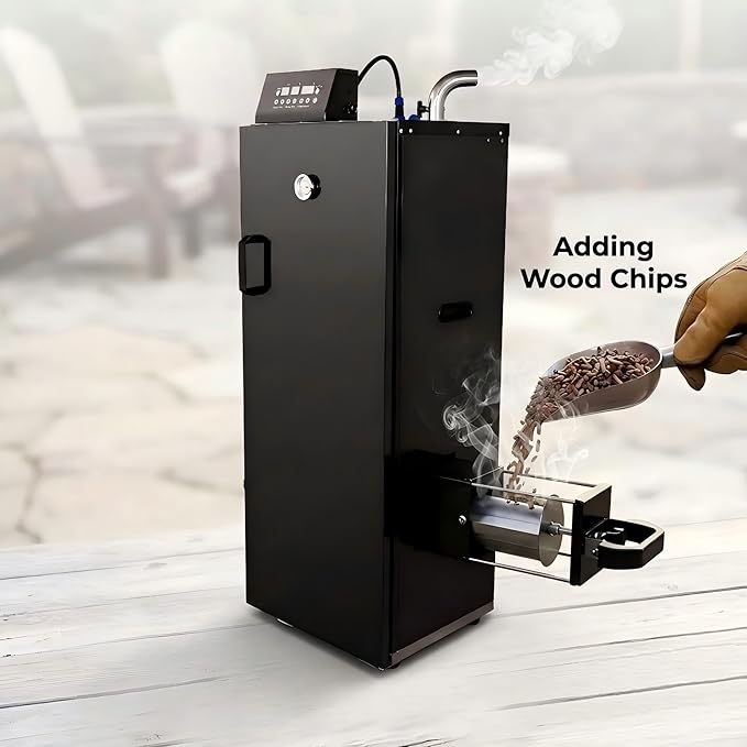CLIVIA 8-Layer Electric Smoker with Side Wood Chip Loader, 1600W Vertical Digital BBQ Smoker Oven, 0-24H Timer & 86-257°F Temp Control, Large Capacity Meat Smoker for Jerky, Sausage, Fish (DSH-S45E)