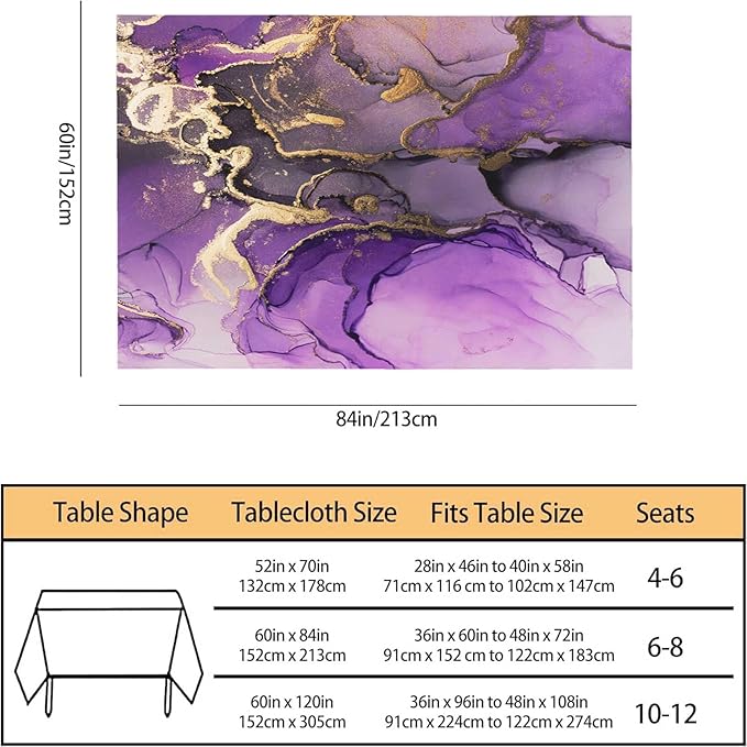 TKS MITLAN Purple Ink Gold Powder Decorative Rectangle Tablecloth Ripple Textures Creative Art Polyester Table Cloths Kitchen Table Cover for Dining BBQ Picnic Coffee Table 60 x 84 Inch 6-8 Seats