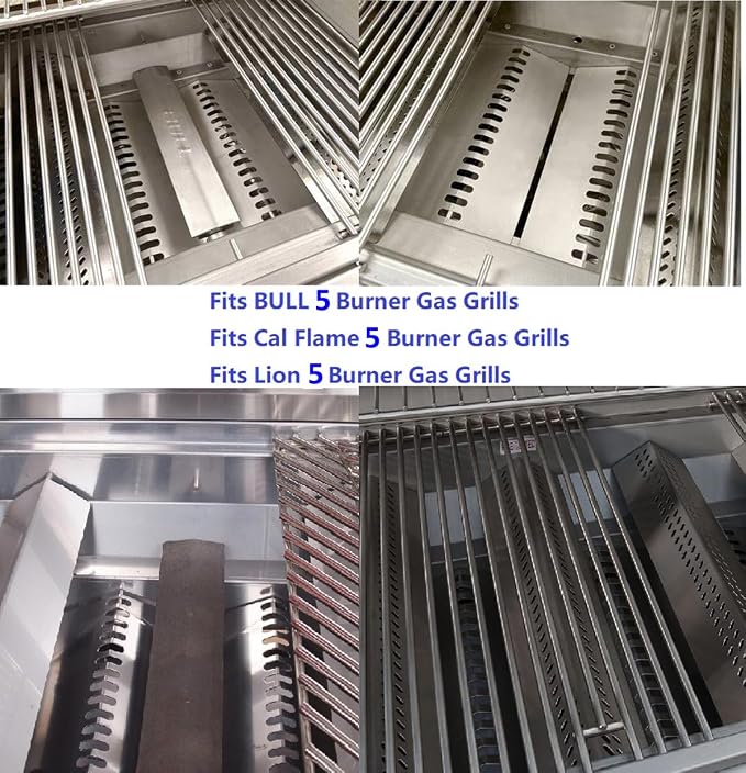 5pcs 16516 Stainless Steel Burners for Bull Grill Replacement Parts + 5pcs 16631 Flame Tamer Flavor Bar + 4pcs 16520 Heat Plate Shield Set,Fits for Bull, Lion, Cal Flame 5 Burner Gas Grills