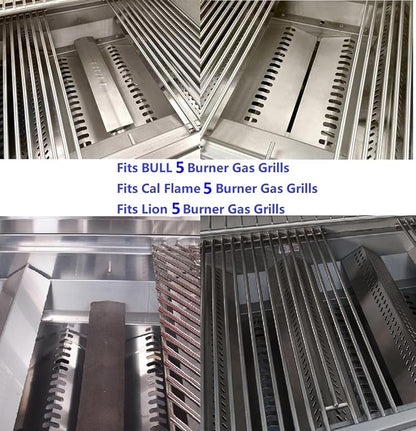 5pcs 16516 Stainless Steel Burners for Bull Grill Replacement Parts + 5pcs 16631 Flame Tamer Flavor Bar + 4pcs 16520 Heat Plate Shield Set,Fits for Bull, Lion, Cal Flame 5 Burner Gas Grills