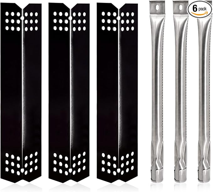 Grill Replacement Parts for Nexgrill 720-0737, Grill Master 720-0737, Porcelain Steel Grill Heat Plate Shields, Stainless Steel Burner Pipe Tubes for Tera Gear 780-0390.