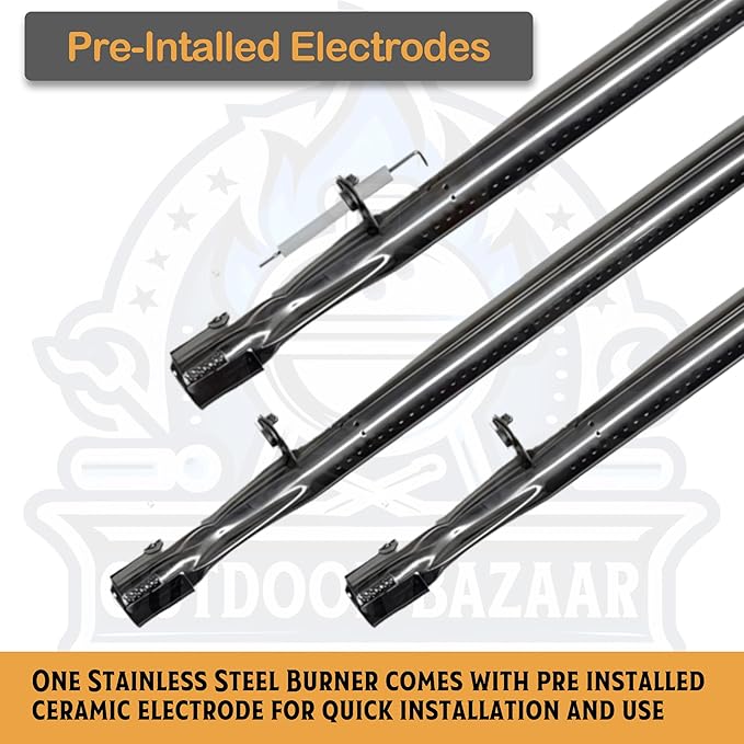 Set of Three Porcelain Steel Replacement Heat Plates and Stainless Steel Burners for Master Cook 3 Burner Grill Model