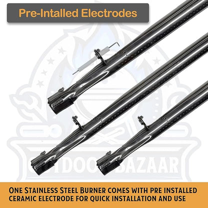Set of Three Porcelain Steel Replacement Heat Plates and Stainless Steel Burners for Master Cook 3 Burner Grill Model