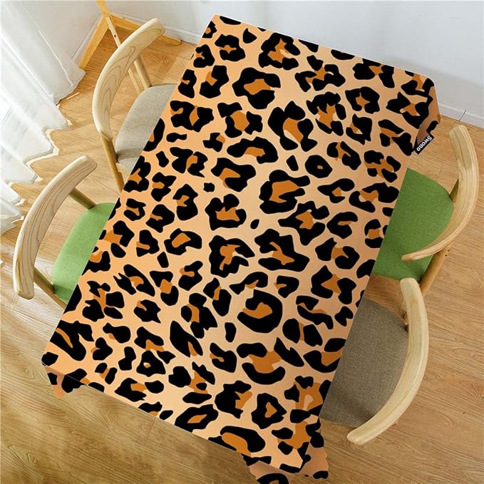 Swono Leopard Table Cloth Rectangle Animal Cheetah Skin Orange Black 52"X70" Tablecloth for Dining Table Buffet Parties Patio and Camping