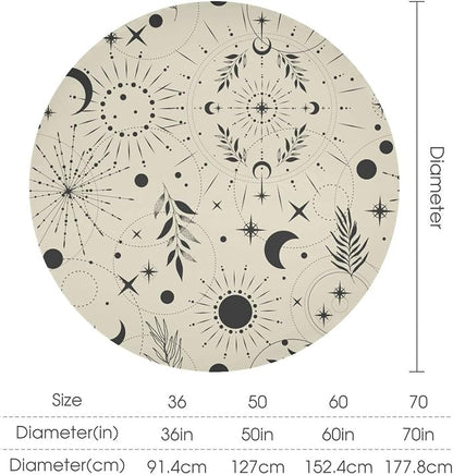 Sun Moon Round Tablecloth Vintage Boho Astrology Star Crescent Galaxy Space Table Cloth Water Resistant Wipeable Table Cover for Farmhouse Picnic Party Holiday Kitchen Dinner Table 60"