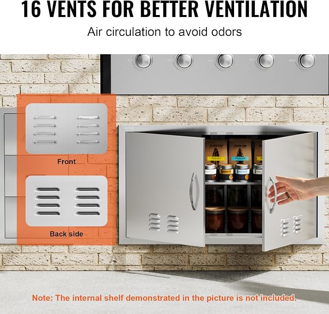 VEVOR Outdoor Kitchen BBQ Access Door,36W x 21H inches Double Vertical Stainless Steel Door with Handles and Vents, for BBQ Island, Grilling Station
