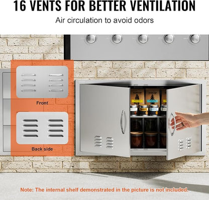 VEVOR Outdoor Kitchen BBQ Access Door,36W x 21H inches Double Vertical Stainless Steel Door with Handles and Vents, for BBQ Island, Grilling Station