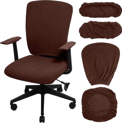 Tallew 4 Pcs Office Chair Covers Stretchable Armrest Seat,XL,Dark Brown | Universal Fit Office Desk Chairs, Protective Seat Backrest Slipcovers, Stretchable Prevent Wear, Easy Install for Rotating