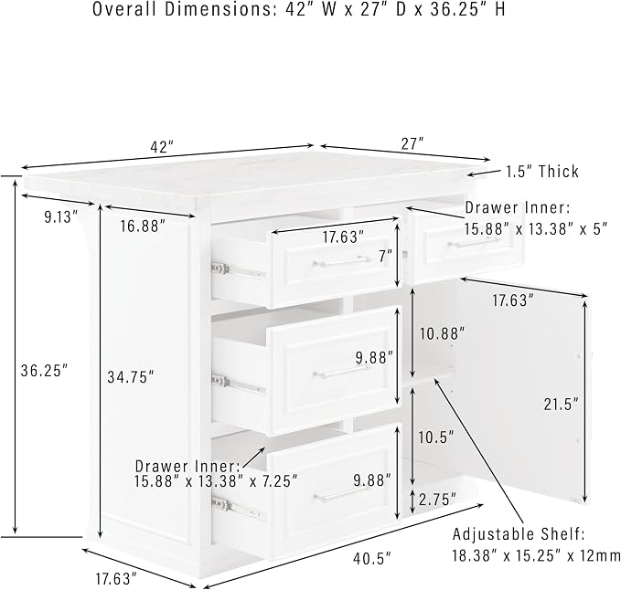 Crosley Furniture Cutler Faux Marble Top Kitchen Island with Storage, Breakfast Bar, Microwave Stand, Navy