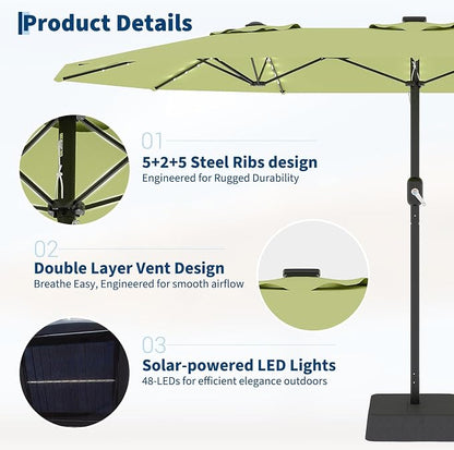 Garvee 15FT Patio Umbrella with Base Included Outdoor Umbrella, Lime Green | Large Market Umbrellas with Crank Handle UV Protection Table Umbrellas for Outdoor, Backyard, Deck, Poolside