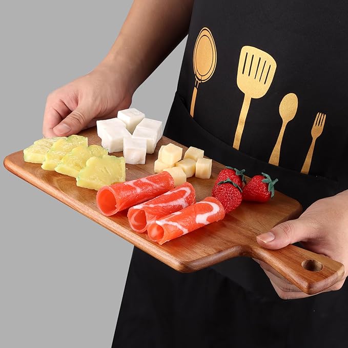 Acacia Wood Cutting Board with Handle for Kitchen, Small Wooden Chopping Boards for Fruit, Cheese, Bread, Meat, Charcuterie, Serving & Carving