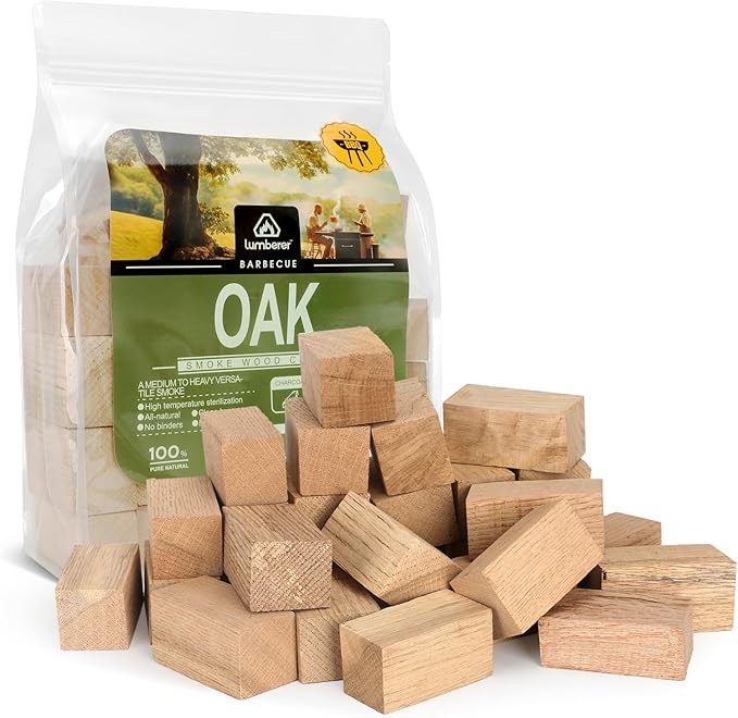 Lumberer Oak Smoking Chunks – Medium-Heavy Smoke for All Meats – 100% Natural Wood, Long Burn – 4LBS Heat-Treated & Purified