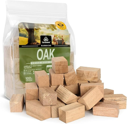 Lumberer Oak Smoking Chunks – Medium-Heavy Smoke for All Meats – 100% Natural Wood, Long Burn – 4LBS Heat-Treated & Purified