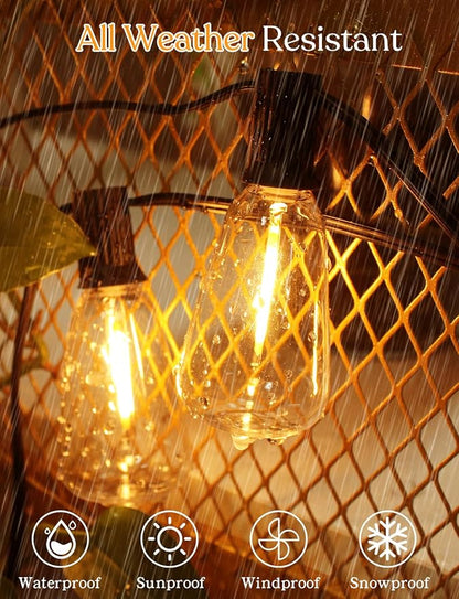YOYONACY 50 FT Outdoor String Lights - LED Waterproof Patio Lights with Dimmer Remote - Edison Bulbs for Porch, Backyard & Cafe/Bistro