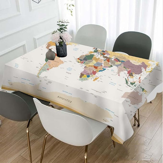 TKS MITLAN World Map Decorative Rectangle Tablecloth Vintage Colors Highly Detailed Political Polyester Table Cloths Kitchen Table Cover for Dining BBQ Picnic Coffee Table 60 x 84 Inch 6-8 Seats