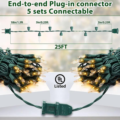 Clear Christmas Lights 25FT 100 Incandescent Bulbs Warm White Mini Lights with Green Wire for Christmas Tree, Garland, Thanksgiving, Wedding, Party, Home, Indoor & Outdoor Festival Decoration