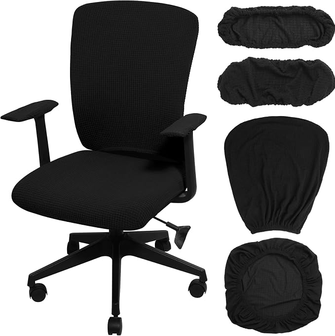 Tallew 4 Pcs Office Chair Covers Stretchable Armrest Seat,XL,Black | Universal Fit Office Desk Chairs, Protective Seat Backrest Slipcovers, Stretchable Prevent Wear, Easy Install for Rotating