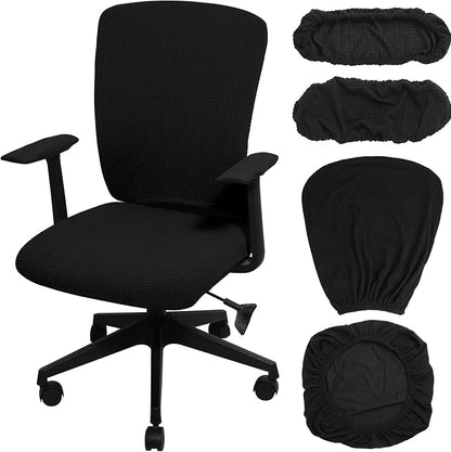 Tallew 4 Pcs Office Chair Covers Stretchable Armrest Seat,XL,Black | Universal Fit Office Desk Chairs, Protective Seat Backrest Slipcovers, Stretchable Prevent Wear, Easy Install for Rotating