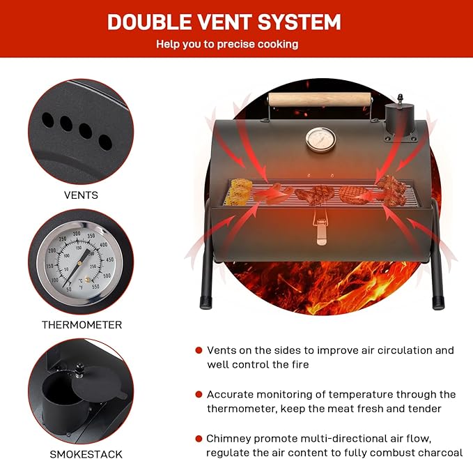 Black Charcoal Grills Portable BBQ Griddle, Compact Tabletop Barbecue Grill,Camping Barbecue Grill in Garden Backyard Party,Travel Outdoor Cooking,Charcoal Grills, Portable Charcoal Grill