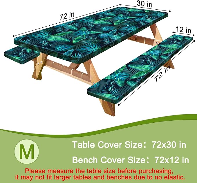 Picnic Table and Bench Cover Set, Waterproof Fitted Elastic Cloth | Portable Camping Essentials With Built-In Storage Pocket And Waterproof Fabric For Outdoor RV Or Picnic Table Use