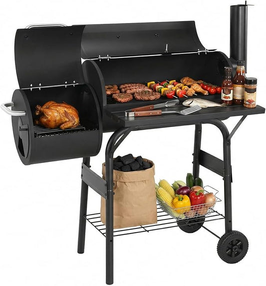 Offset Smoker Charcoal Grill 192 SQ.IN. Heavy-Duty BBQ Barrel Grill Extra Large Smoker Grills for Patio Picnics Camping Backyard Cooking